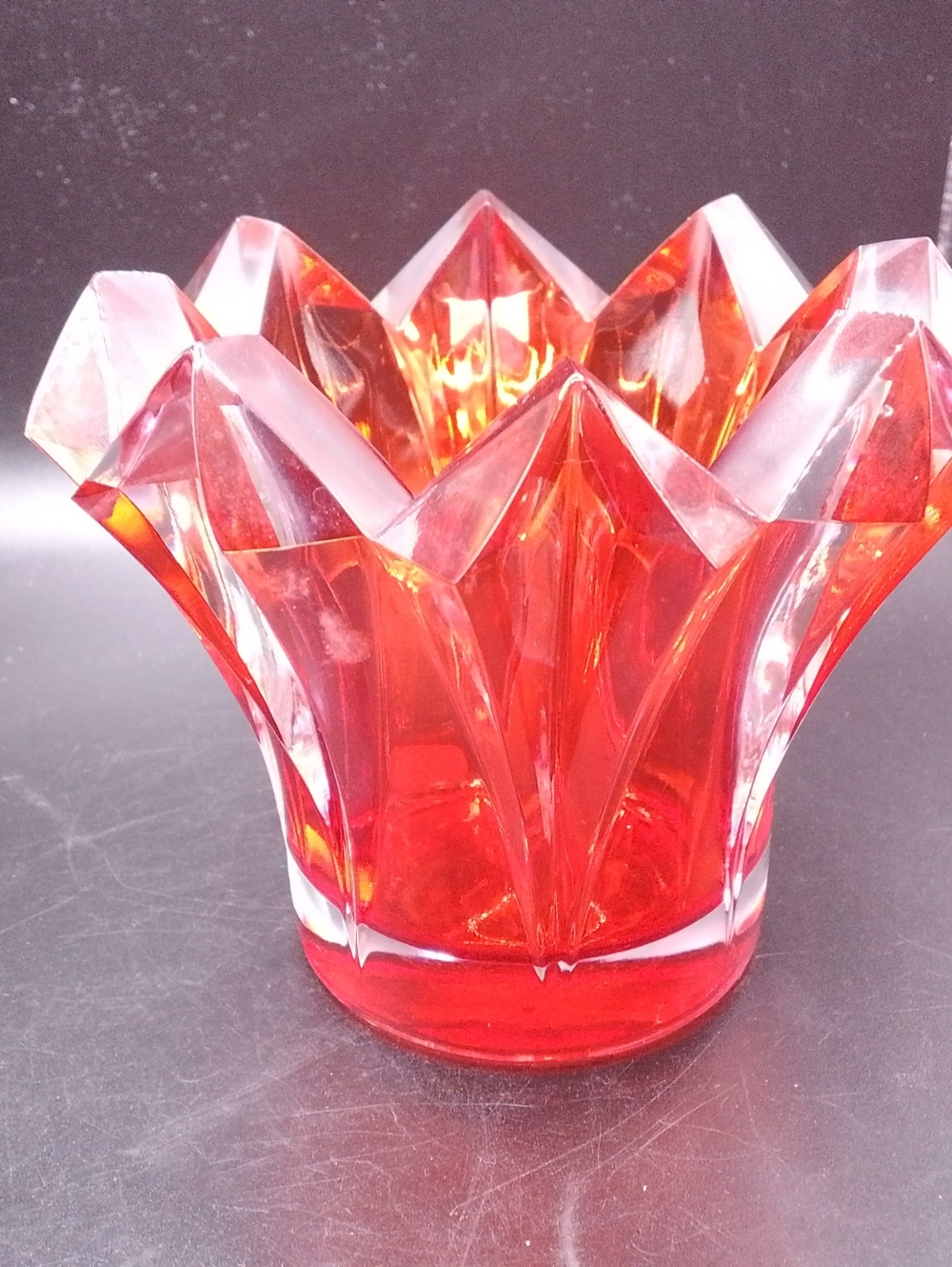 Mikasa Czech Republic Red Lead Crystal Votives Candle Holder Skyline